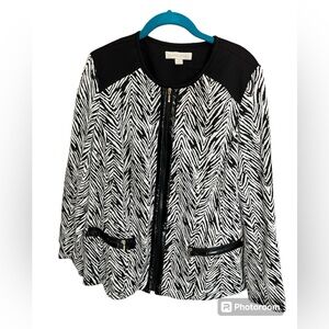 Laura Ashley jacket in zebra stripe. Excellent condition. 2 front pockets/zipper